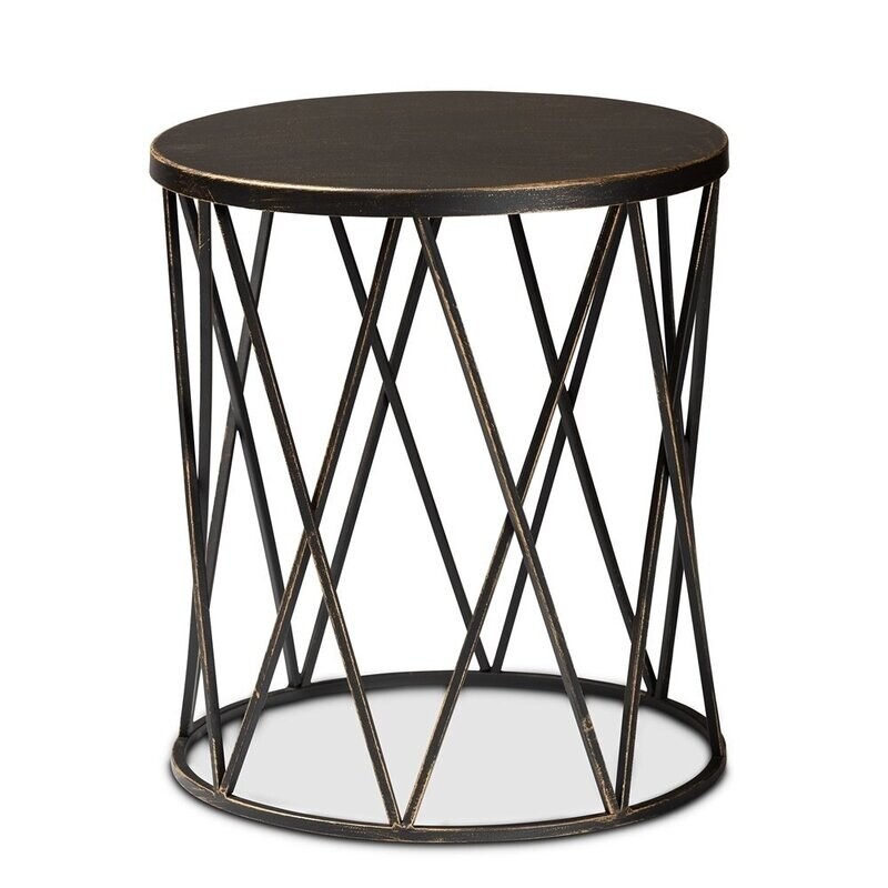 BAXTON STUDIO FINNICK MODERN INDUSTRIAL ANTIQUE BLACK FINISHED METAL END TABLE