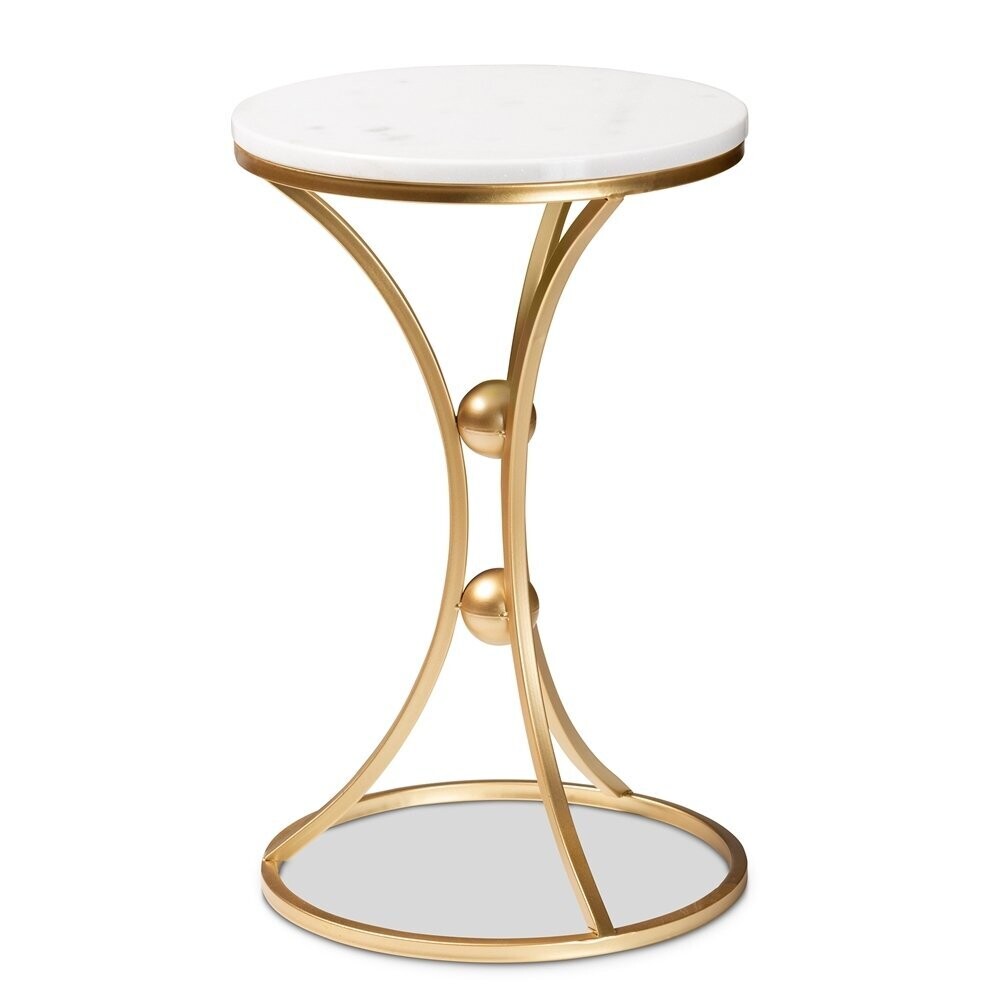 BAXTON STUDIO TARMON MODERN AND CONTEMPORARY GOLD FINISHED METAL END TABLE WITH MARBLE TABLETOP