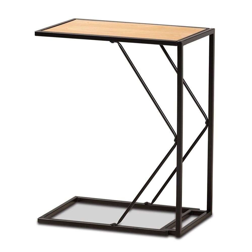 BAXTON STUDIO JOHAN MODERN INDUSTRIAL WALNUT BROWN FINISHED WOOD AND BLACK FINISHED METAL C END TABLE