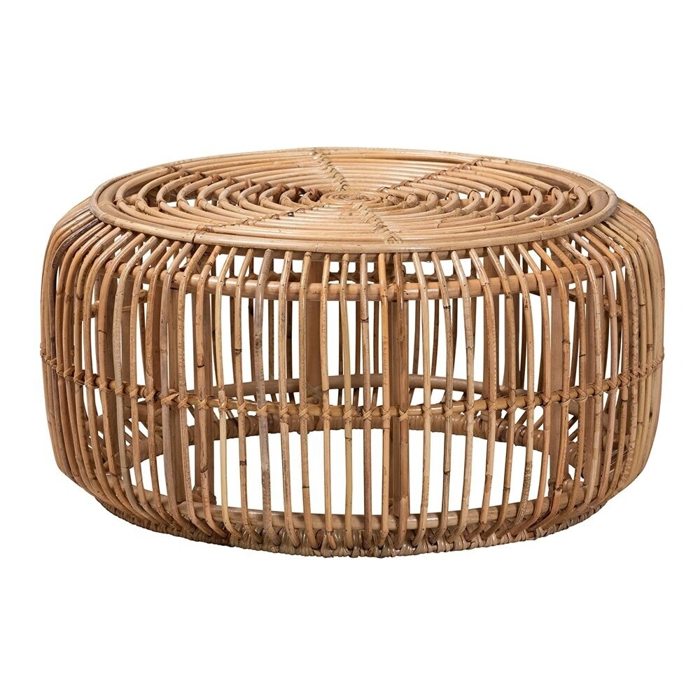 BAXTON STUDIO ALIANE MODERN BOHEMIAN NATURAL BROWN ANTIQUE RATTAN COFFEE TABLE