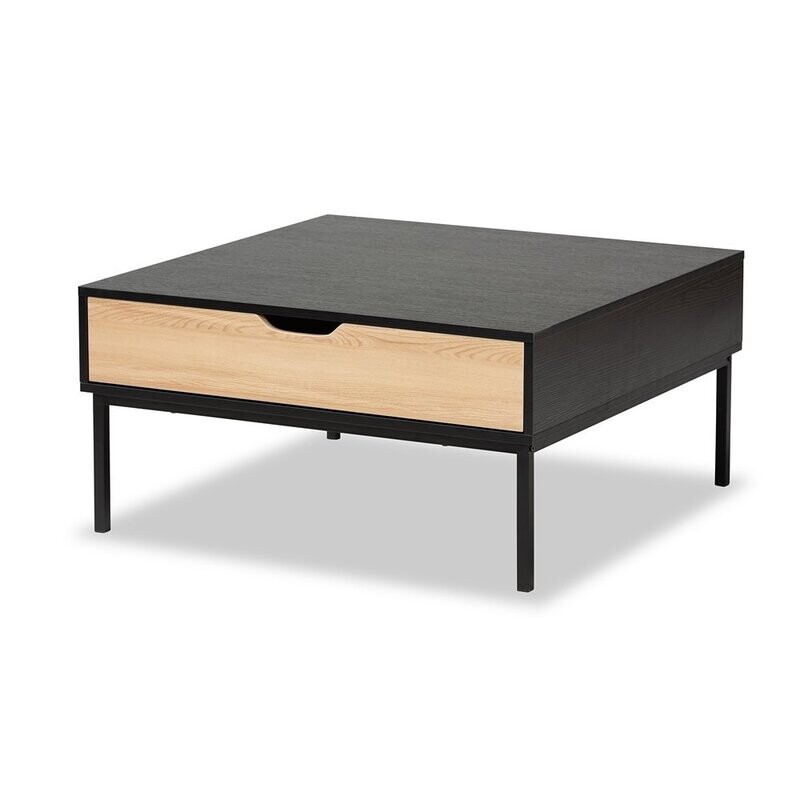 BAXTON STUDIO HABEN MODERN AND CONTEMPORARY TWO-TONE OAK BROWN AND BLACK FINISHED WOOD COFFEE TABLE