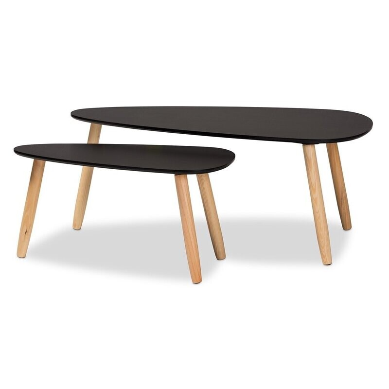 BAXTON STUDIO FARID MID-CENTURY MODERN TWO-TONE BLACK AND OAK BROWN FINISHED WOOD 2-PIECE COFFEE TABLE SET