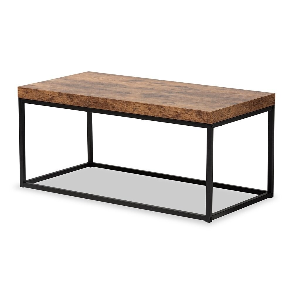 BAXTON STUDIO BARDOT MODERN INDUSTRIAL WALNUT BROWN FINISHED WOOD AND BLACK METAL COFFEE TABLE