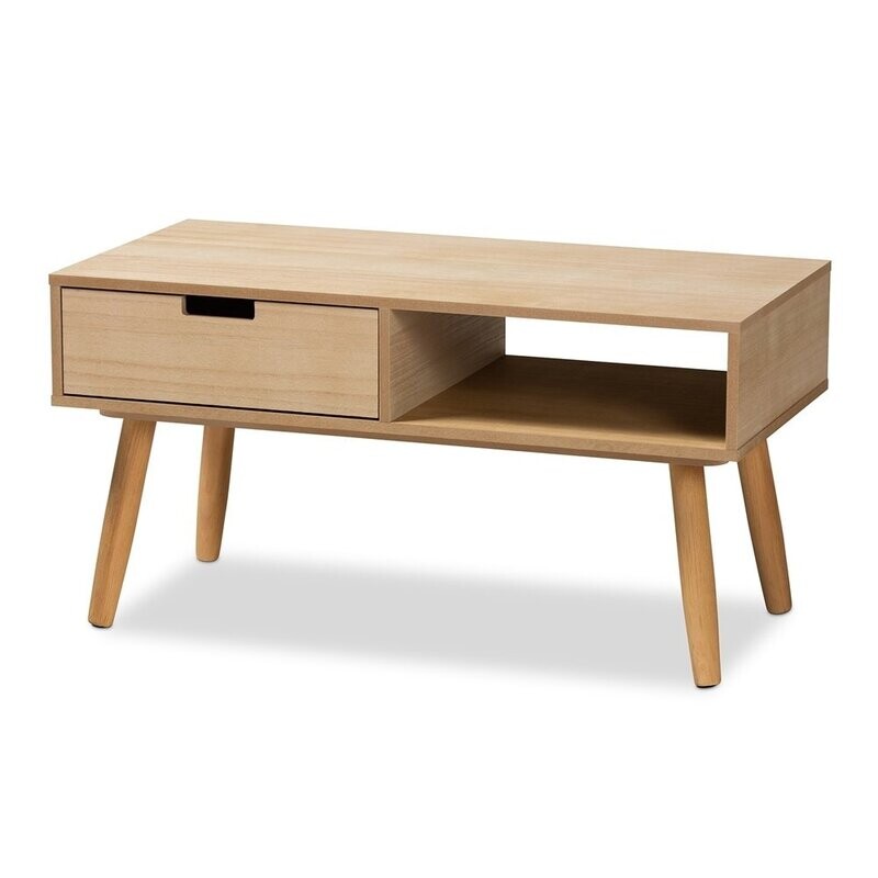 BAXTON STUDIO NADRA MID-CENTURY MODERN NATURAL BROWN FINISHED WOOD 1-DRAWER COFFEE TABLE