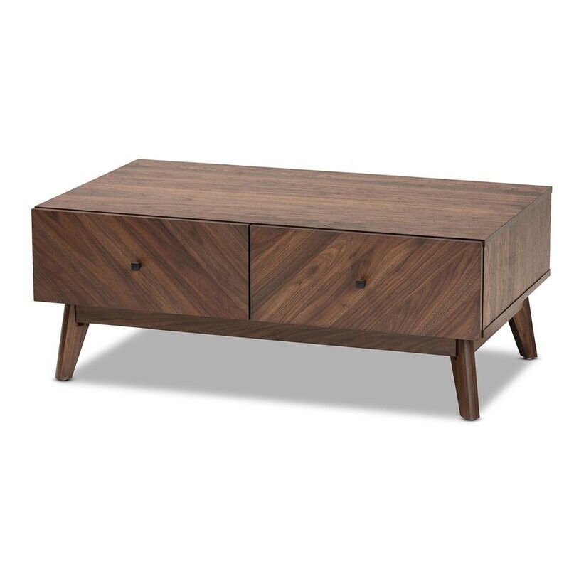 BAXTON STUDIO HARTMAN MID-CENTURY MODERN WALNUT BROWN FINISHED WOOD COFFEE TABLE