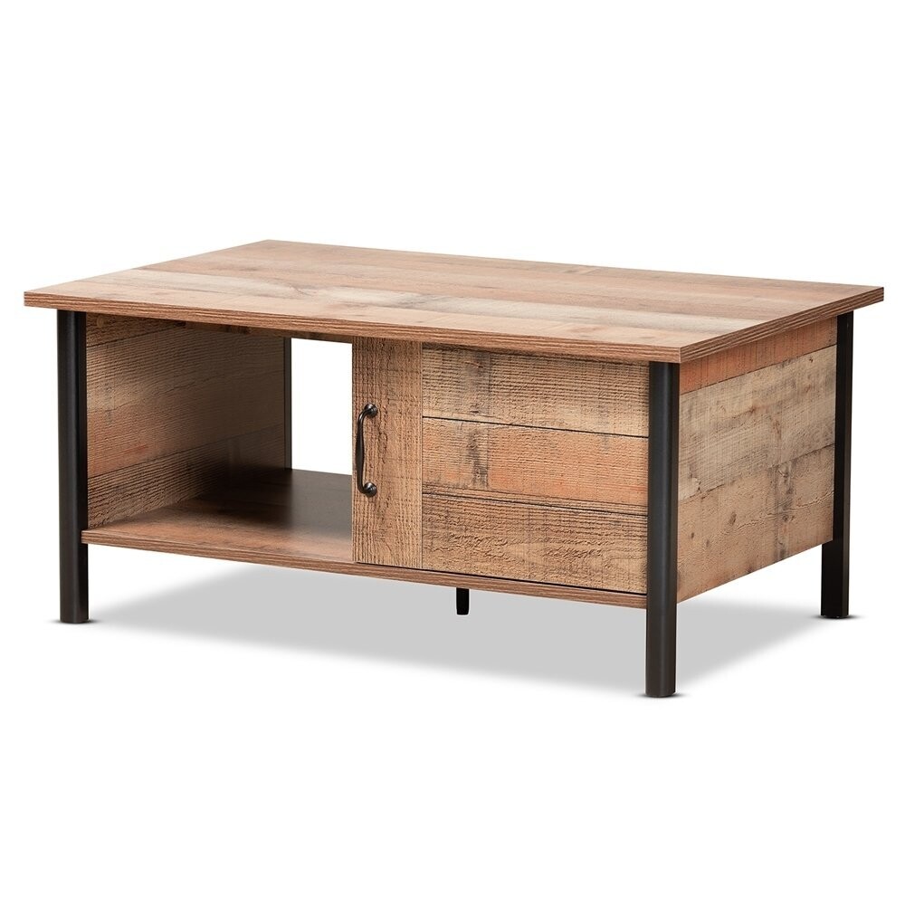 BAXTON STUDIO VAUGHAN MODERN AND CONTEMPORARY TWO-TONE RUSTIC OAK BROWN AND BLACK FINISHED WOOD COFFEE TABLE