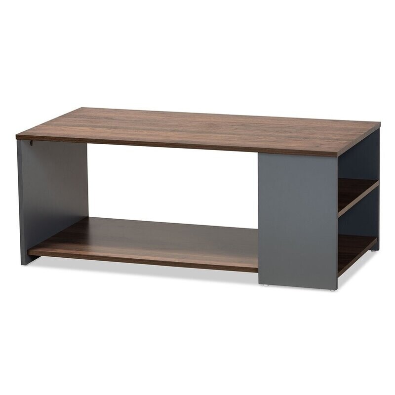 BAXTON STUDIO THORNTON MODERN AND CONTEMPORARY TWO-TONE WALNUT BROWN AND GREY FINISHED WOOD STORAGE COFFEE TABLE