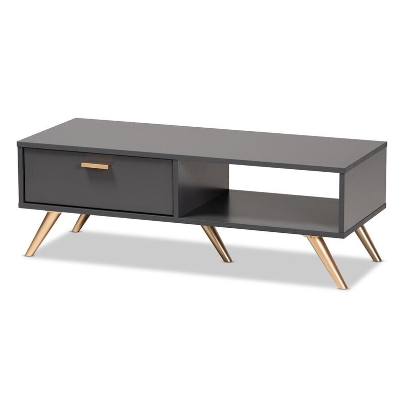 BAXTON STUDIO KELSON MODERN AND CONTEMPORARY DARK GREY AND GOLD FINISHED WOOD COFFEE TABLE
