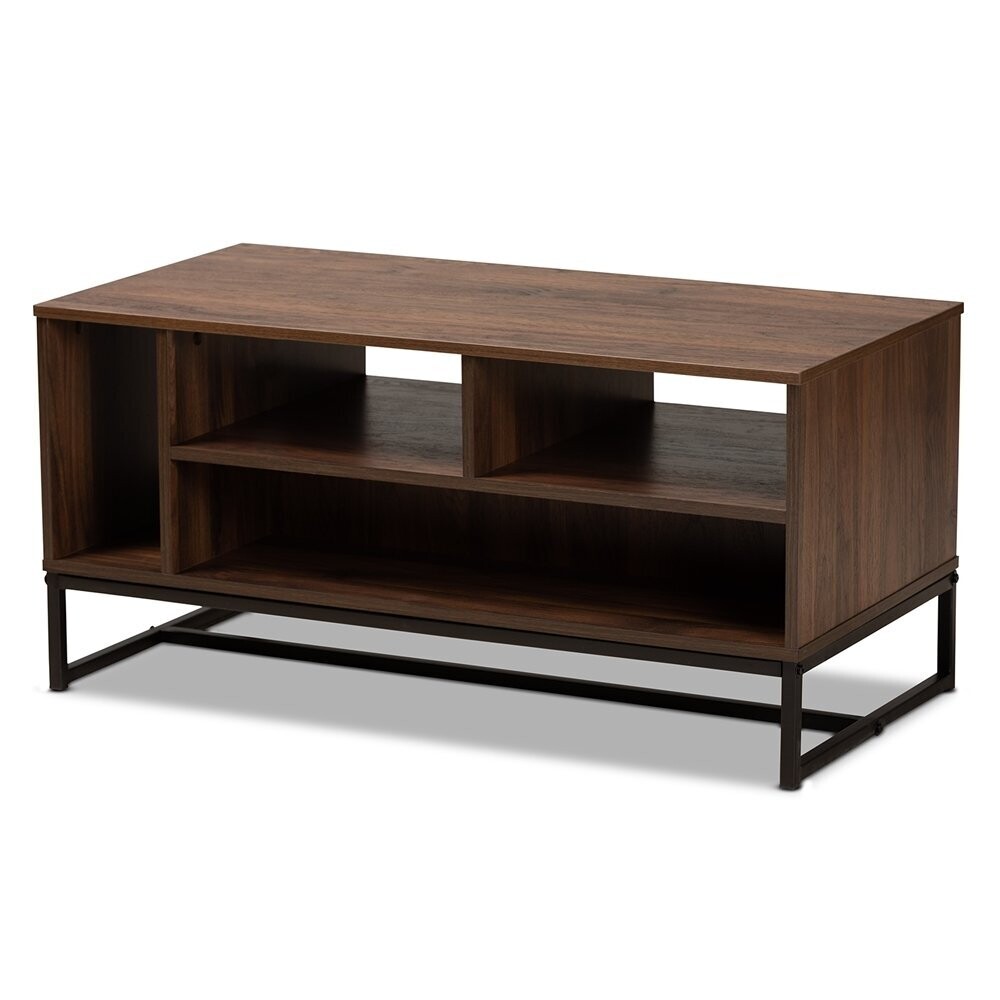 BAXTON STUDIO FLANNERY MODERN AND CONTEMPORARY WALNUT BROWN FINISHED WOOD AND BLACK FINISHED METAL COFFEE TABLE