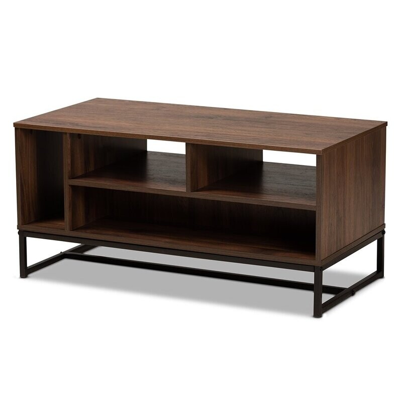 BAXTON STUDIO FLANNERY MODERN AND CONTEMPORARY WALNUT BROWN FINISHED WOOD AND BLACK FINISHED METAL COFFEE TABLE