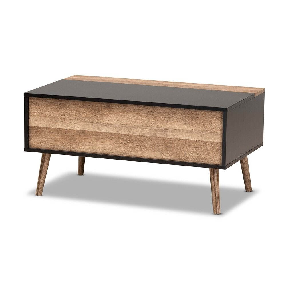 BAXTON STUDIO JENSEN MODERN AND CONTEMPORARY TWO-TONE BLACK AND RUSTIC BROWN FINISHED WOOD LIFT TOP COFFEE TABLE WITH STORAGE COMPARTMENT