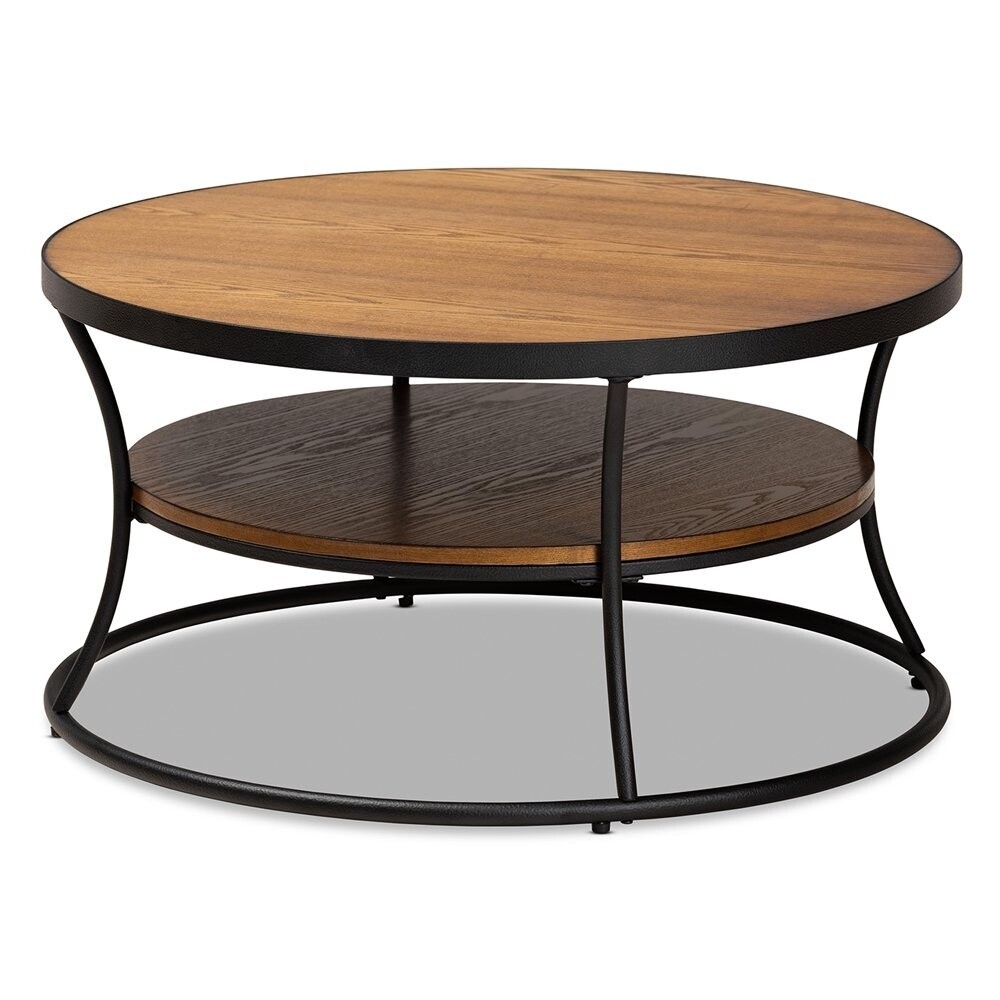 BAXTON STUDIO ALBANY VINTAGE RUSTIC INDUSTRIAL WALNUT BROWN FINISHED WOOD AND BLACK FINISHED METAL 1-SHELF COFFEE TABLE
