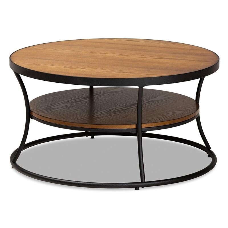 BAXTON STUDIO ALBANY VINTAGE RUSTIC INDUSTRIAL WALNUT BROWN FINISHED WOOD AND BLACK FINISHED METAL 1-SHELF COFFEE TABLE