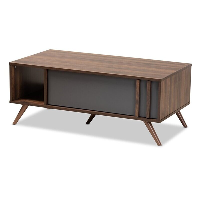 BAXTON STUDIO NAOKI MODERN AND CONTEMPORARY TWO-TONE GREY AND WALNUT FINISHED WOOD 1-DRAWER COFFEE TABLE