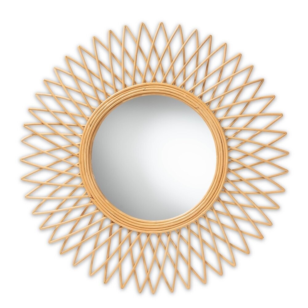 BAXTON STUDIO VERA MODERN BOHEMIAN NATURAL BROWN RATTAN ACCENT WALL MIRROR