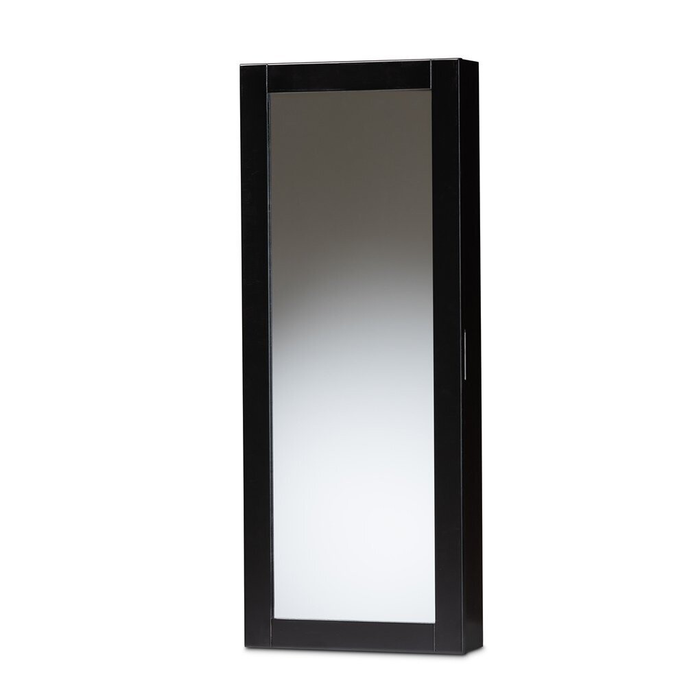 BAXTON STUDIO PONTUS MODERN AND CONTEMPORARY BLACK FINISHED WOOD WALL-MOUNTABLE JEWELRY ARMOIRE WITH MIRROR