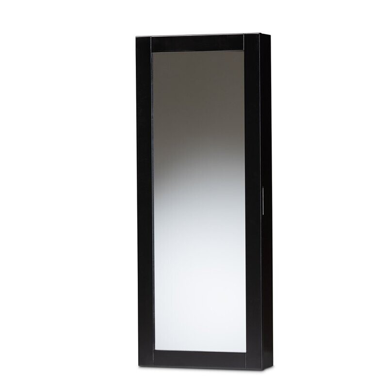 BAXTON STUDIO PONTUS MODERN AND CONTEMPORARY BLACK FINISHED WOOD WALL-MOUNTABLE JEWELRY ARMOIRE WITH MIRROR