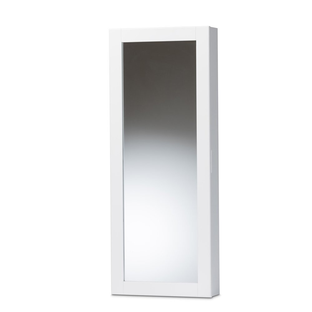 BAXTON STUDIO PONTUS MODERN AND CONTEMPORARY WHITE FINISHED WOOD WALL-MOUNTABLE JEWELRY ARMOIRE WITH MIRROR