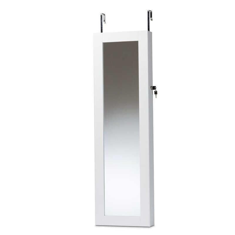 BAXTON STUDIO RICHELLE MODERN AND CONTEMPORARY WHITE FINISHED WOOD HANGING JEWELRY ARMOIRE WITH MIRROR