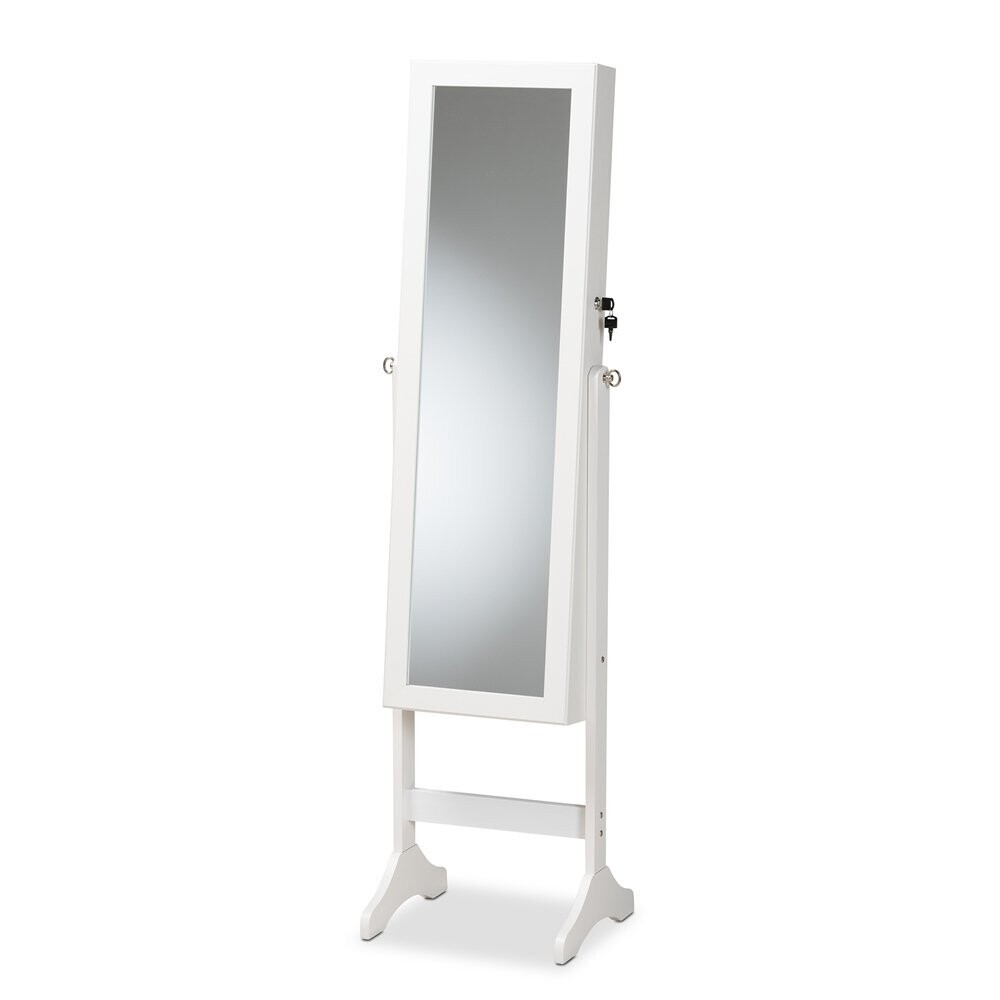 BAXTON STUDIO RYOKO MODERN AND CONTEMPORARY WHITE FINISHED WOOD JEWELRY ARMOIRE WITH MIRROR