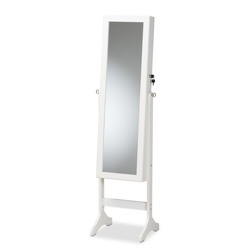 BAXTON STUDIO RYOKO MODERN AND CONTEMPORARY WHITE FINISHED WOOD JEWELRY ARMOIRE WITH MIRROR