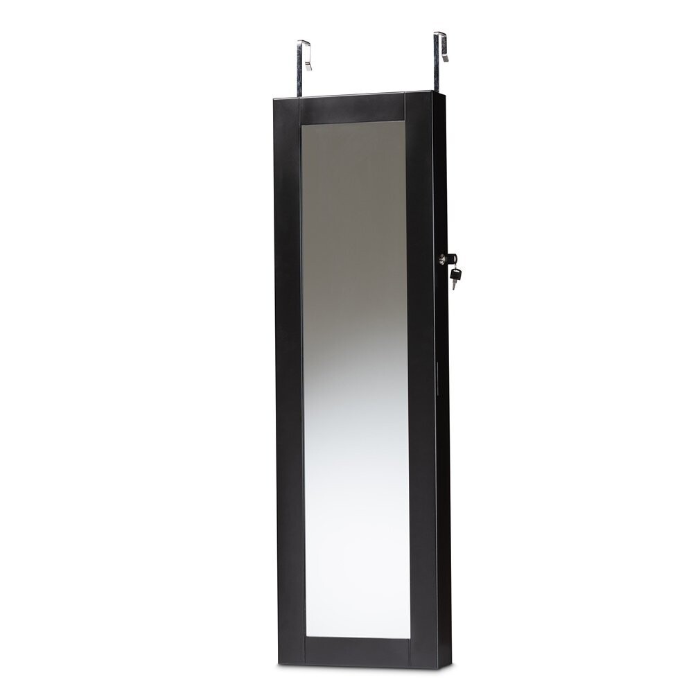BAXTON STUDIO RICHELLE MODERN AND CONTEMPORARY BLACK FINISHED WOOD HANGING JEWELRY ARMOIRE WITH MIRROR