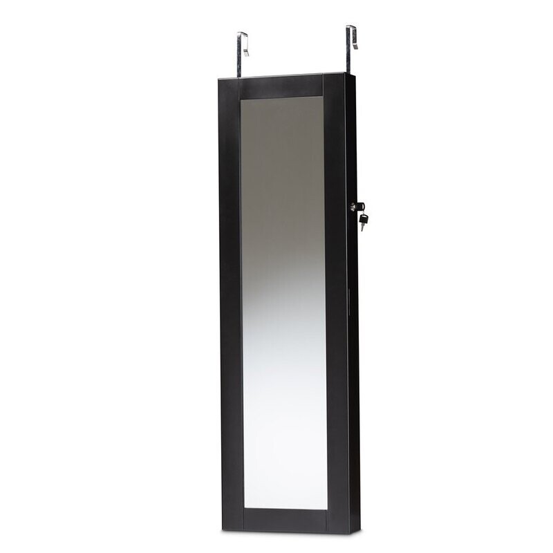 BAXTON STUDIO RICHELLE MODERN AND CONTEMPORARY BLACK FINISHED WOOD HANGING JEWELRY ARMOIRE WITH MIRROR