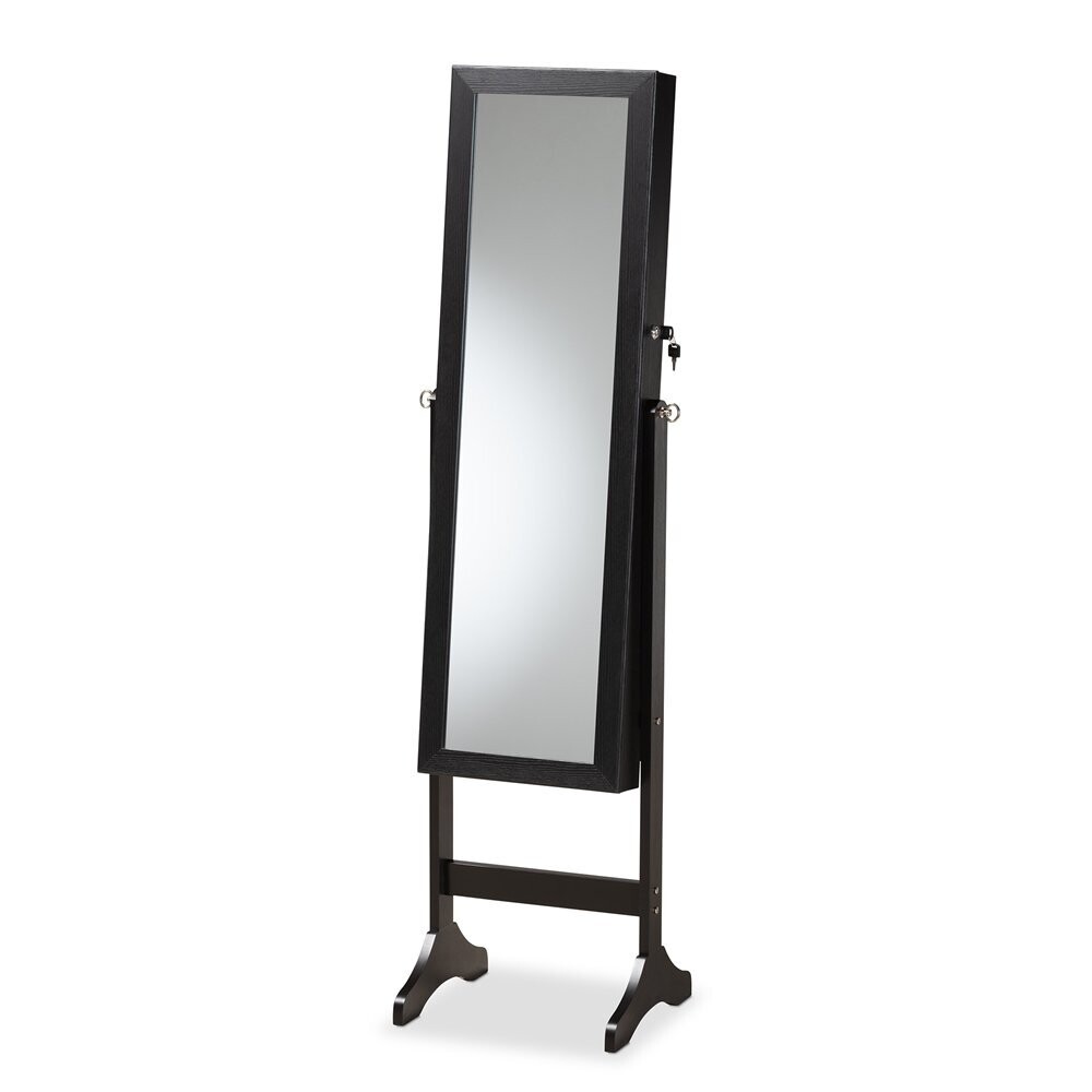 BAXTON STUDIO RYOKO MODERN AND CONTEMPORARY BLACK FINISHED WOOD JEWELRY ARMOIRE WITH MIRROR