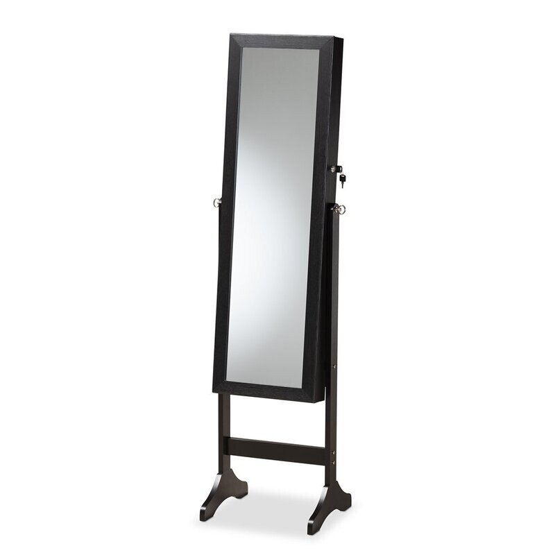 BAXTON STUDIO RYOKO MODERN AND CONTEMPORARY BLACK FINISHED WOOD JEWELRY ARMOIRE WITH MIRROR