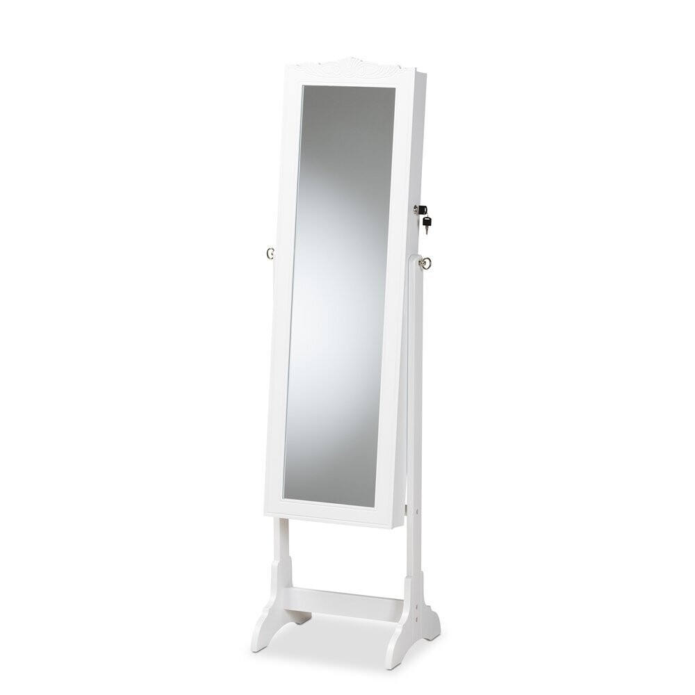BAXTON STUDIO MADIGAN MODERN AND CONTEMPORARY WHITE FINISHED WOOD JEWELRY ARMOIRE WITH MIRROR
