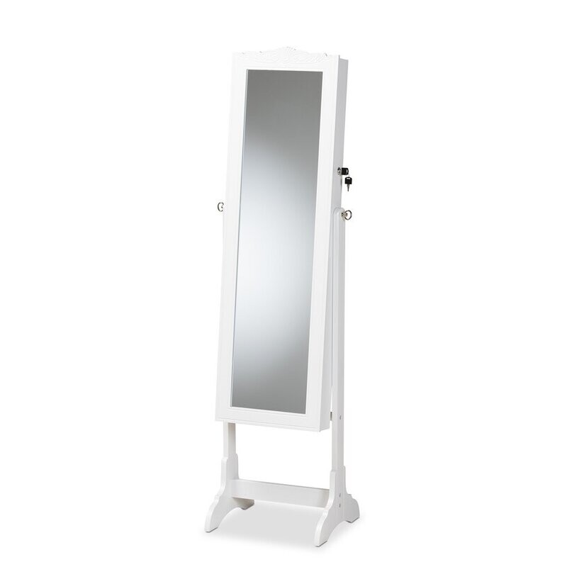 BAXTON STUDIO MADIGAN MODERN AND CONTEMPORARY WHITE FINISHED WOOD JEWELRY ARMOIRE WITH MIRROR