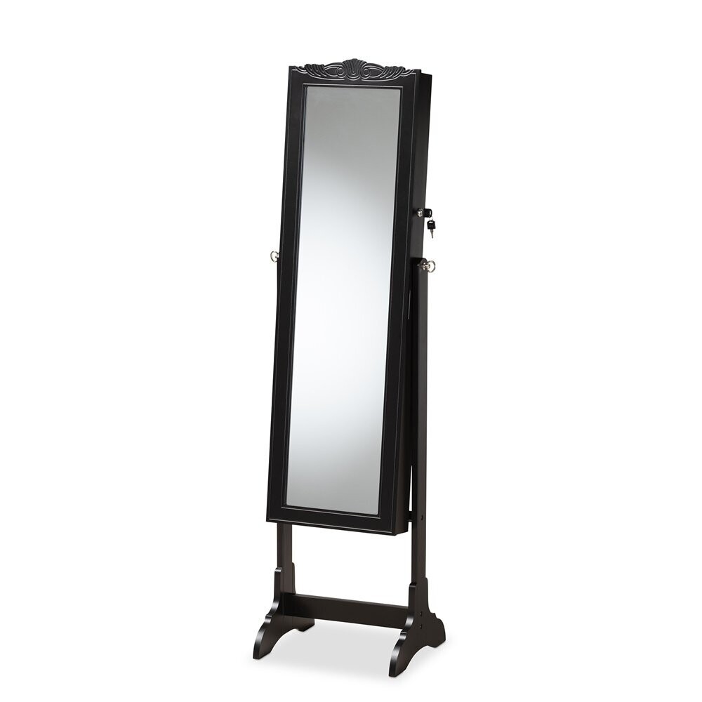 BAXTON STUDIO MADIGAN MODERN AND CONTEMPORARY BLACK FINISHED WOOD JEWELRY ARMOIRE WITH MIRROR
