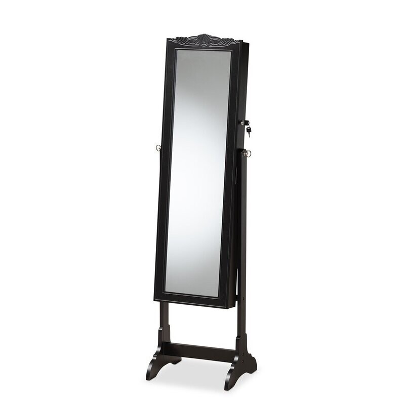 BAXTON STUDIO MADIGAN MODERN AND CONTEMPORARY BLACK FINISHED WOOD JEWELRY ARMOIRE WITH MIRROR