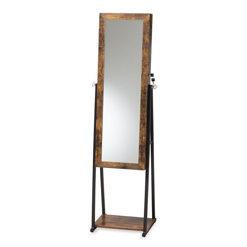 BAXTON STUDIO GANIT MODERN AND CONTEMPORARY WALNUT BROWN FINISHED WOOD AND BLACK METAL JEWELRY ARMOIRE WITH MIRROR