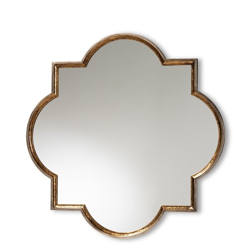 BAXTON STUDIO TIANA VINTAGE ANTIQUE BRONZE AND GOLD FINISHED METAL QUATREFOIL ACCENT WALL MIRROR