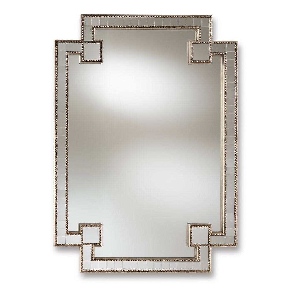 BAXTON STUDIO FIORELLA MODERN AND CONTEMPORARY ANTIQUE SILVER FINISHED STUDDED ACCENT WALL MIRROR