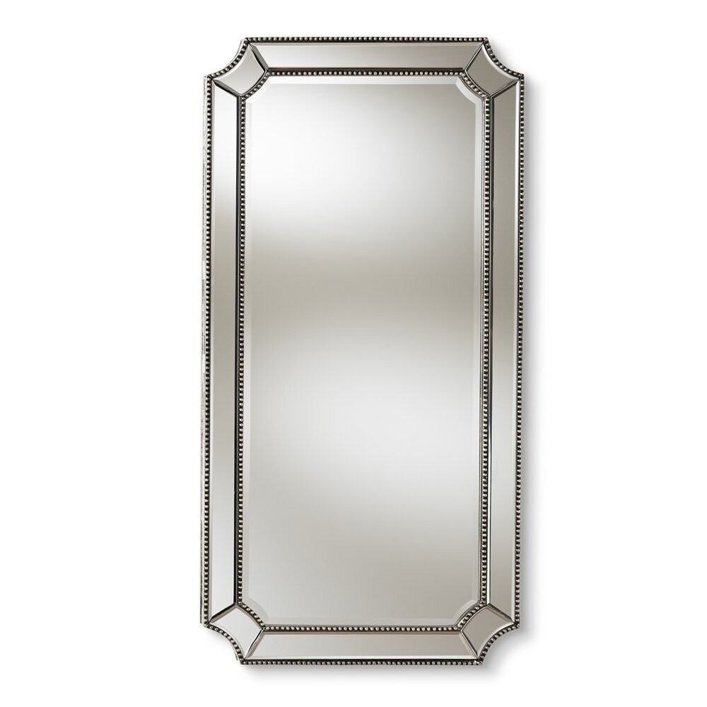 BAXTON STUDIO ROMINA ART DECO ANTIQUE SILVER FINISHED ACCENT WALL MIRROR