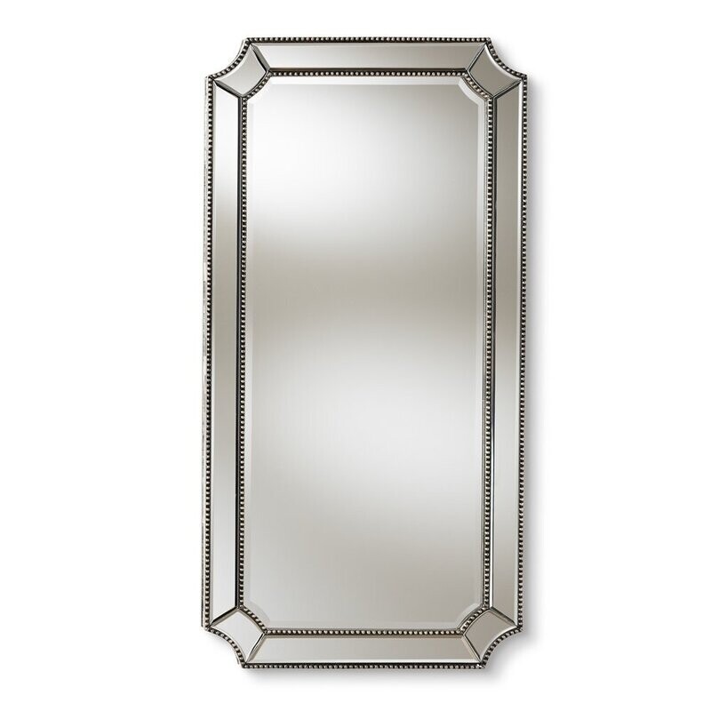 BAXTON STUDIO ROMINA ART DECO ANTIQUE SILVER FINISHED ACCENT WALL MIRROR