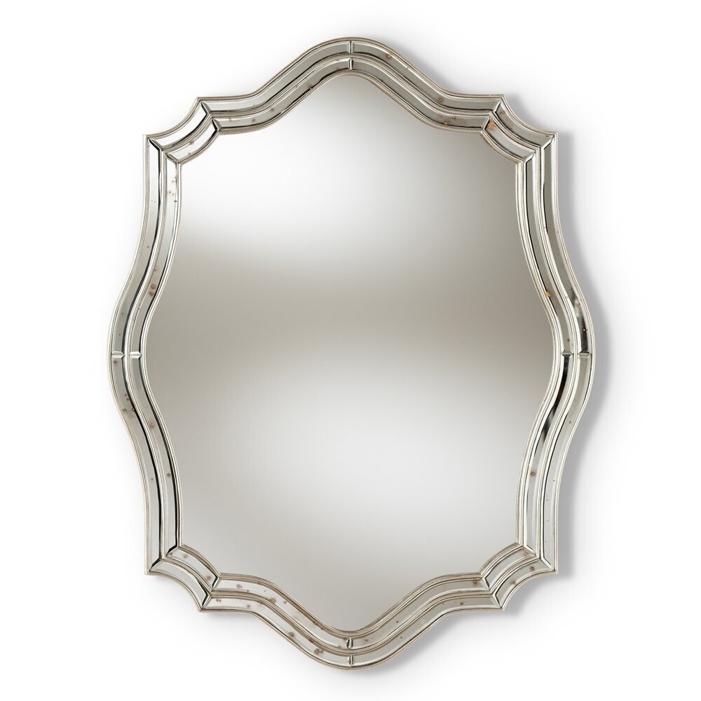 BAXTON STUDIO ISIDORA ART DECO ANTIQUE SILVER FINISHED ACCENT WALL MIRROR