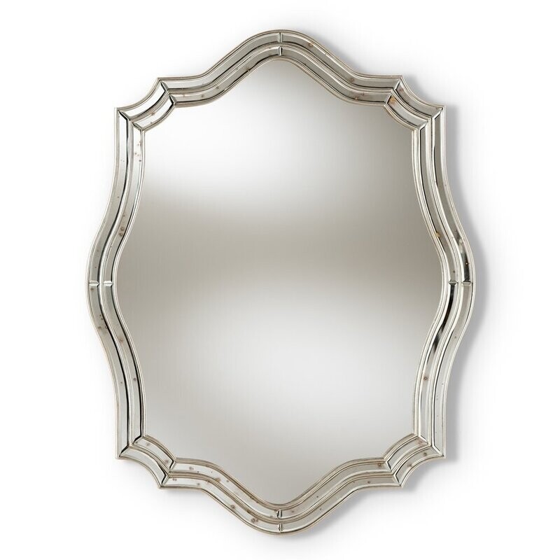 BAXTON STUDIO ISIDORA ART DECO ANTIQUE SILVER FINISHED ACCENT WALL MIRROR