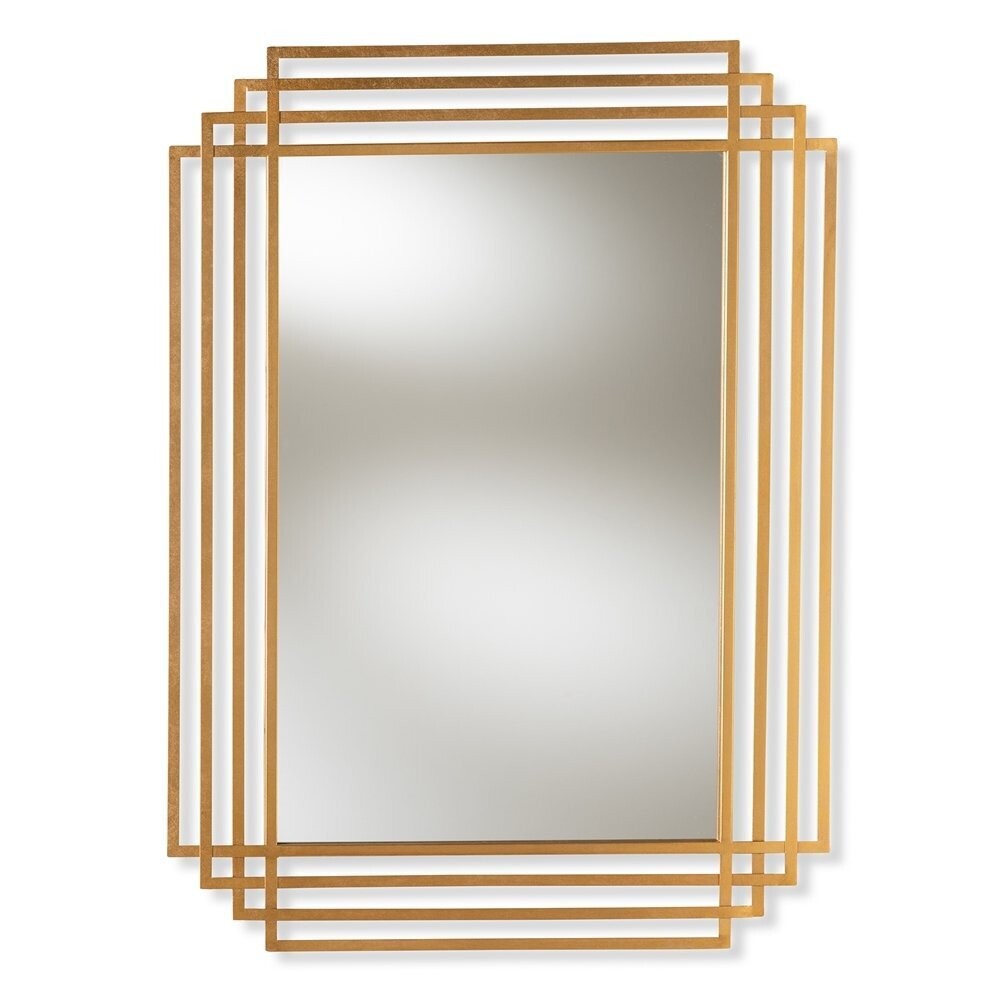 BAXTON STUDIO KALINDA ART DECO ANTIQUE GOLD FINISHED RECTANGULAR ACCENT WALL MIRROR