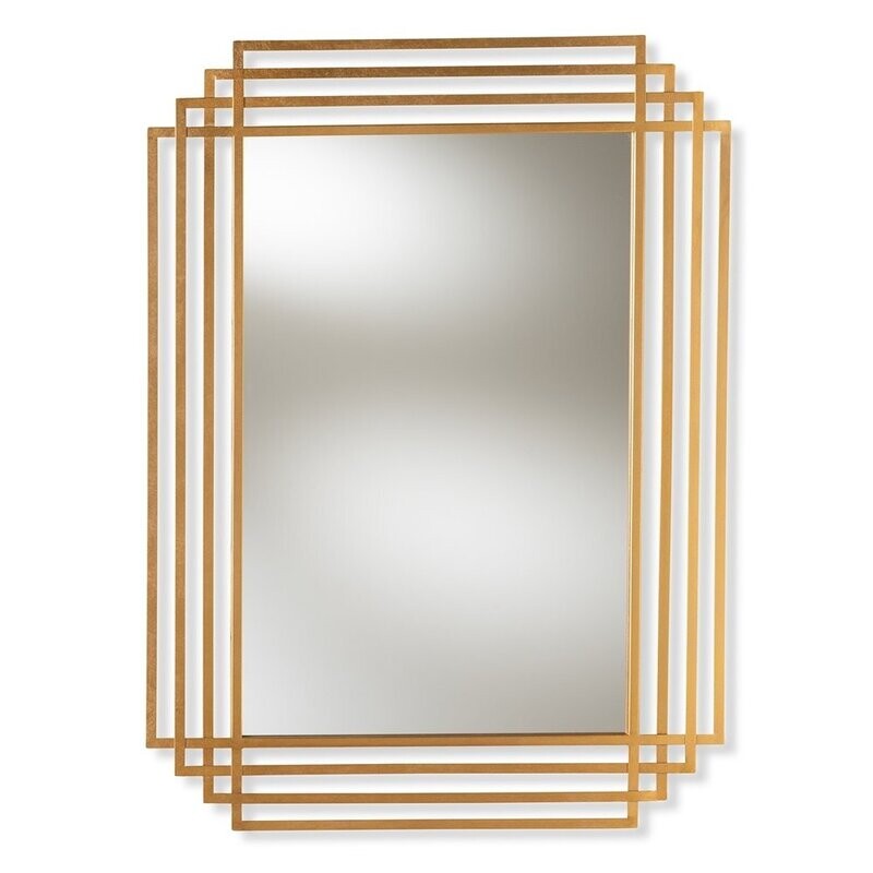 BAXTON STUDIO KALINDA ART DECO ANTIQUE GOLD FINISHED RECTANGULAR ACCENT WALL MIRROR