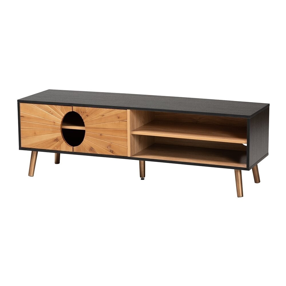 BAXTON STUDIO CHESTER MODERN AND CONTEMPORARY TWO-TONE DARK AND NATURAL BROWN FINISHED WOOD TV STAND