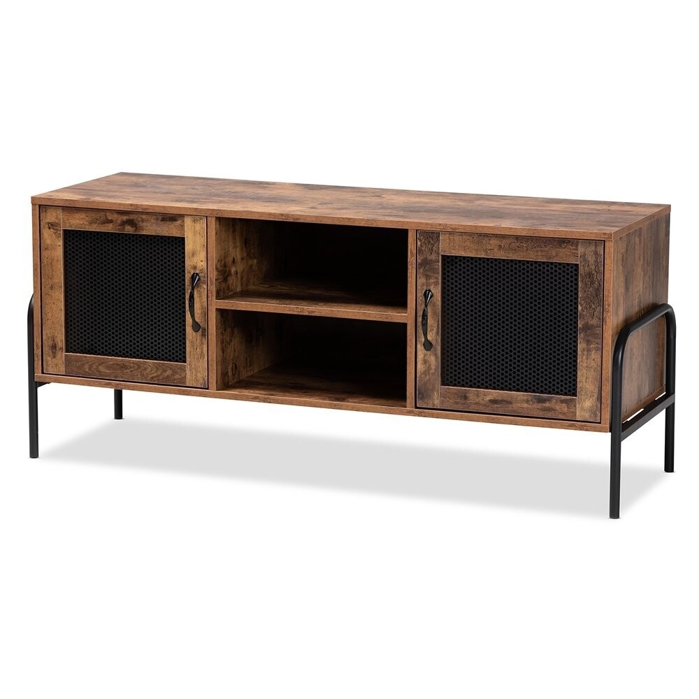 BAXTON STUDIO VALESKA MODERN INDUSTRIAL WALNUT BROWN FINISHED WOOD AND BLACK METAL 2-DOOR TV STAND