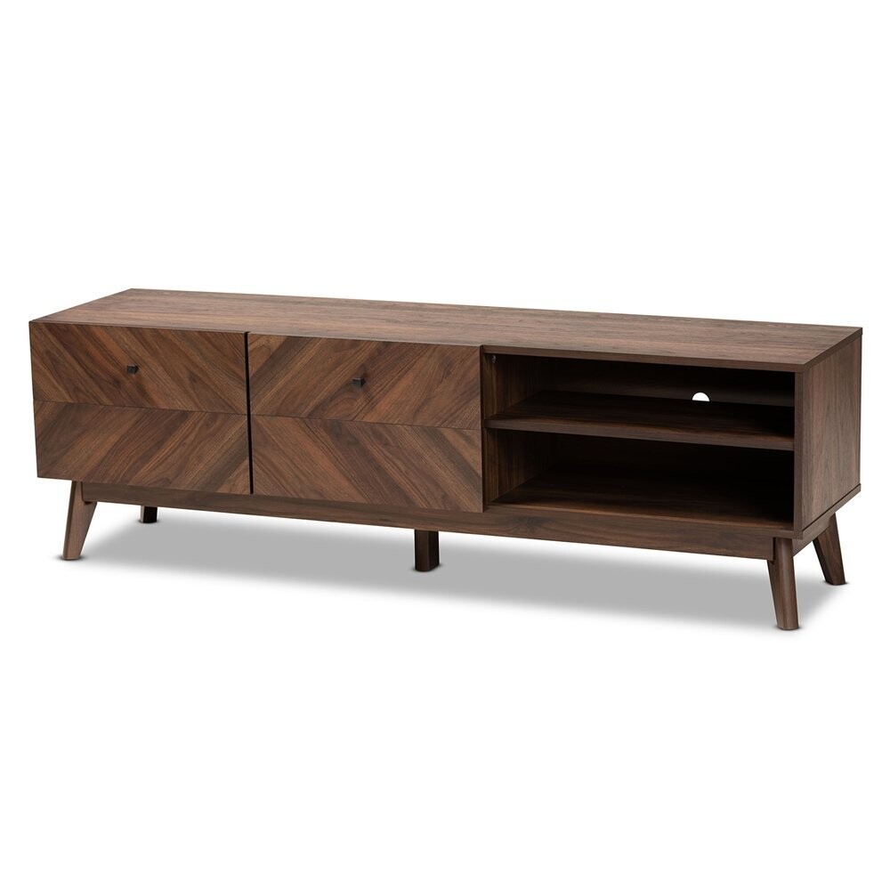 BAXTON STUDIO HARTMAN MID-CENTURY MODERN WALNUT BROWN FINISHED WOOD TV STAND