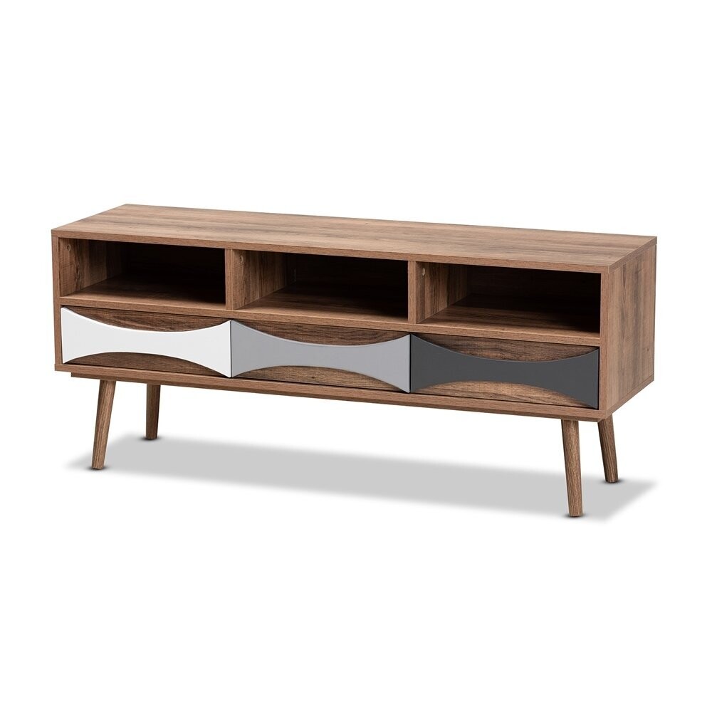 BAXTON STUDIO LEANE MODERN AND CONTEMPORARY NATURAL BROWN FINISHED AND MULTI-COLORED WOOD 3-DRAWER TV STAND