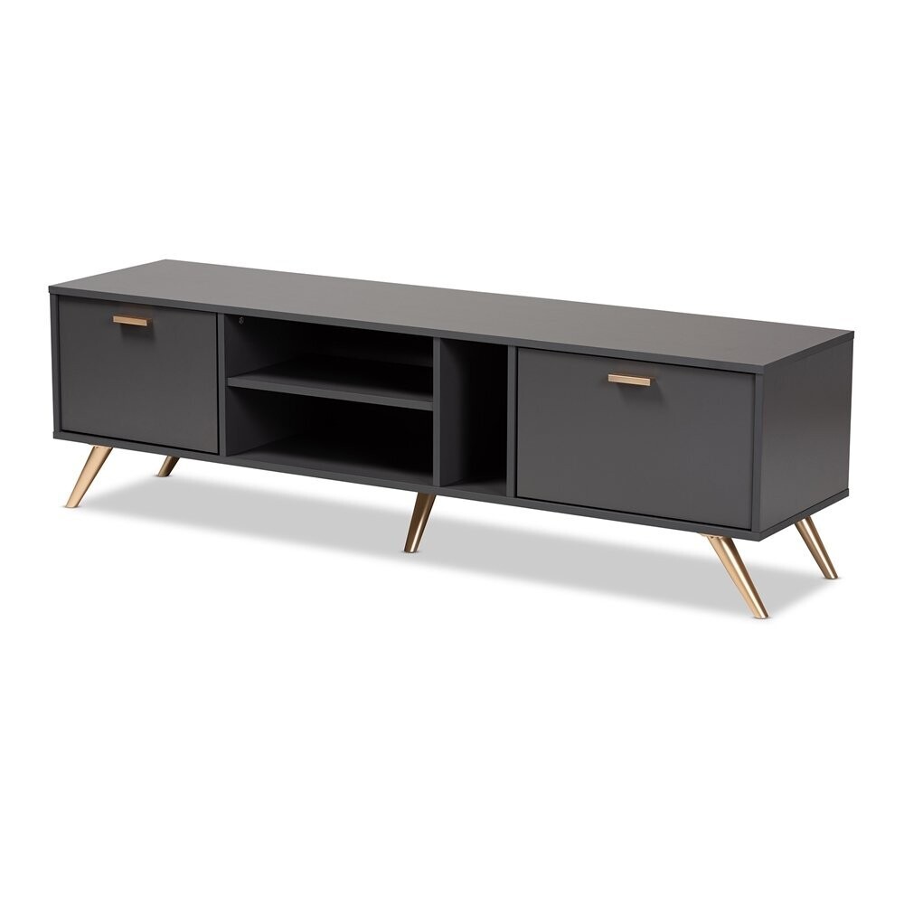 BAXTON STUDIO KELSON MODERN AND CONTEMPORARY DARK GREY AND GOLD FINISHED WOOD TV STAND