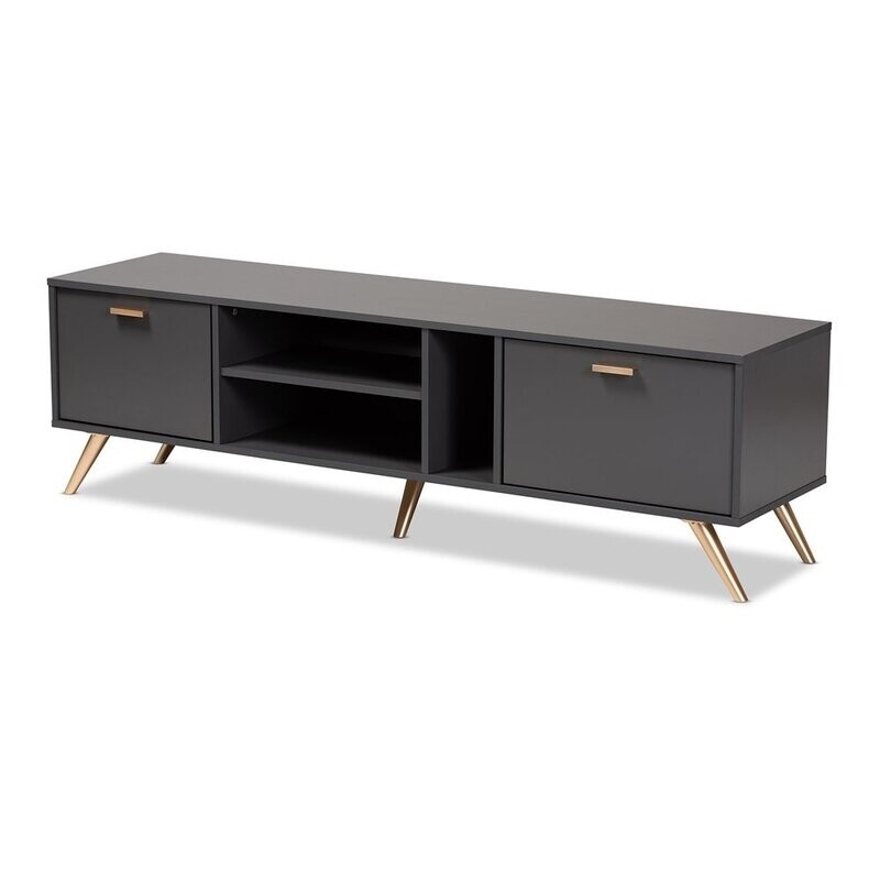 BAXTON STUDIO KELSON MODERN AND CONTEMPORARY DARK GREY AND GOLD FINISHED WOOD TV STAND