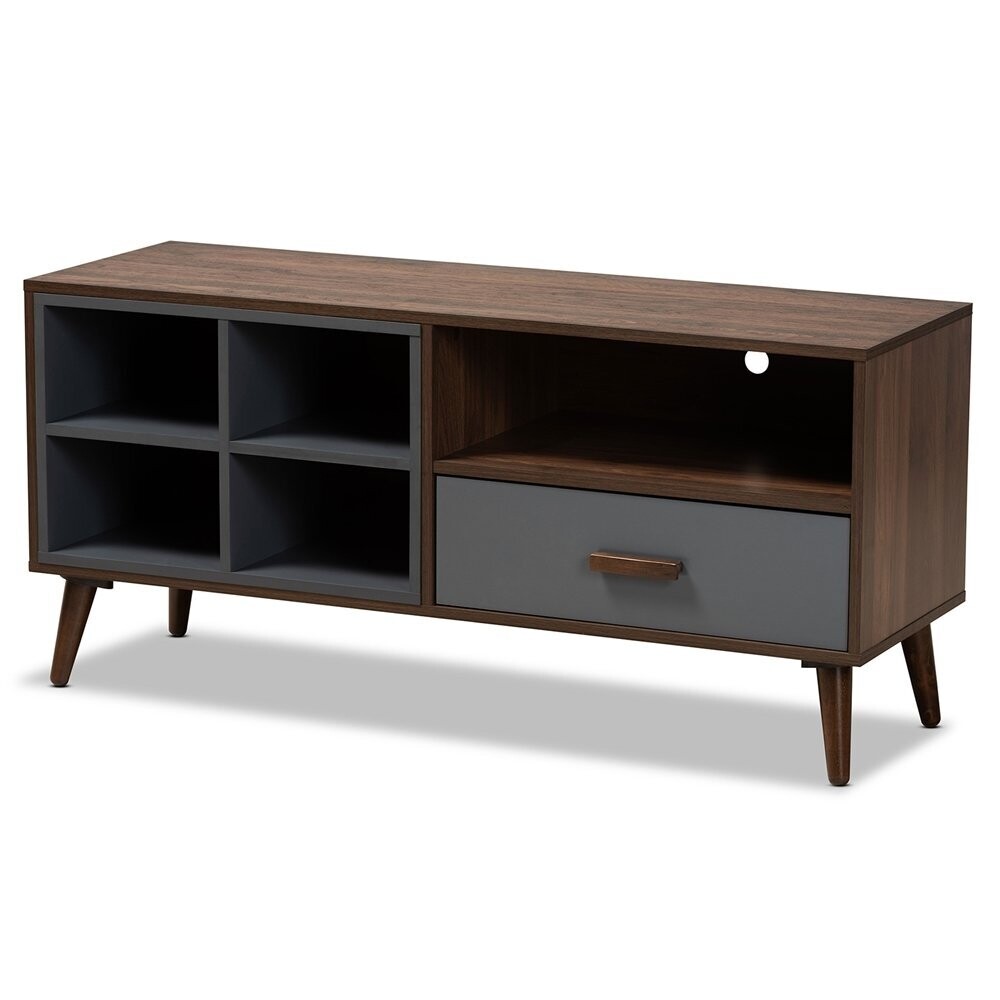BAXTON STUDIO GARRICK MODERN AND CONTEMPORARY TWO-TONE GREY AND WALNUT BROWN FINISHED WOOD 1-DRAWER TV STAND