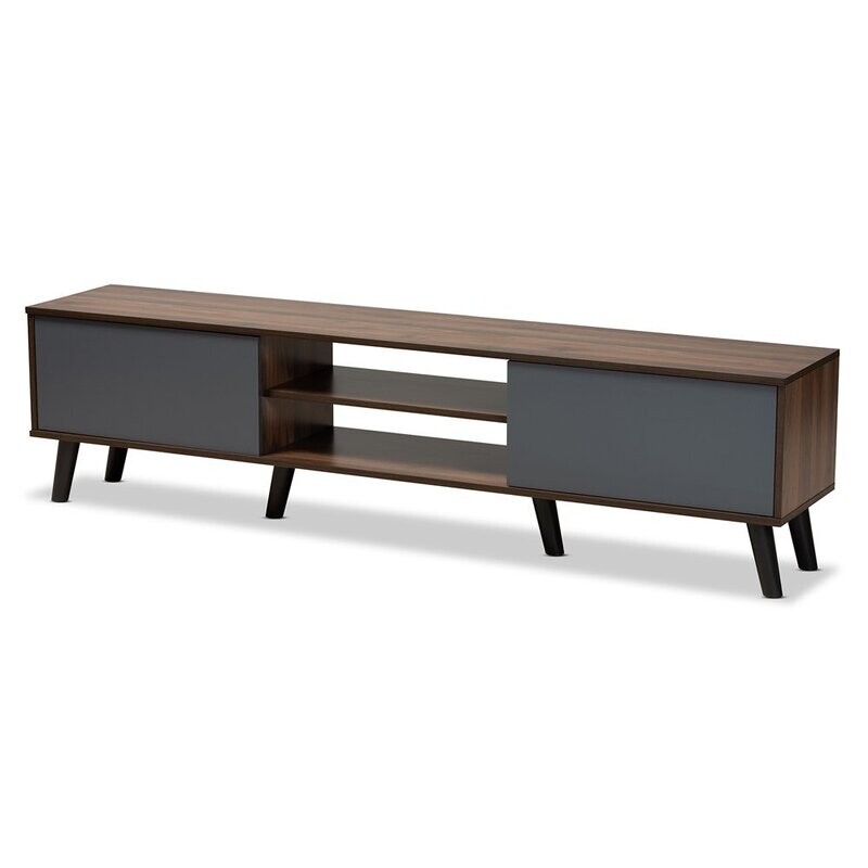 BAXTON STUDIO CLAPTON MODERN AND CONTEMPORARY MULTI-TONE GREY AND WALNUT BROWN FINISHED WOOD TV STAND